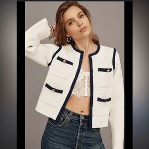 ANTHROPOLOGIE Maeve Collarless Tipped Knit Jacket M